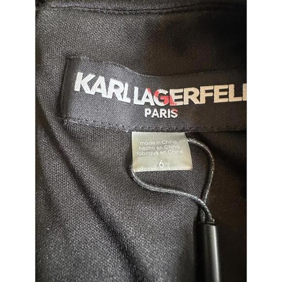 Karl Lagerfeld Sequin Puff Sleeve Shift  Mini Dress Womens 6 Black New NWT $148 - Picture 9 of 9
